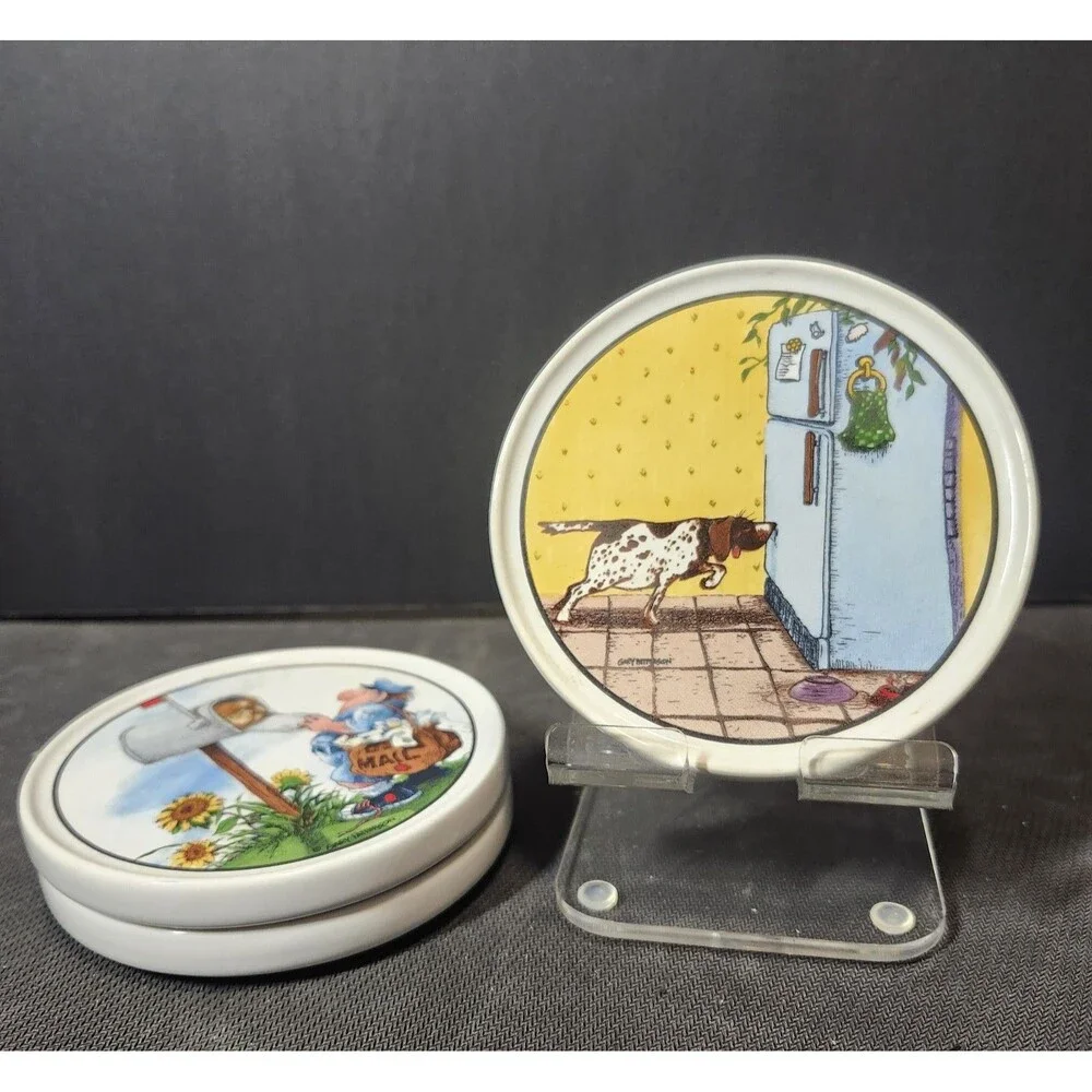 Clay Design Gary Patterson Cartoon Dog Ceramic Coaster Set of 3 Washable